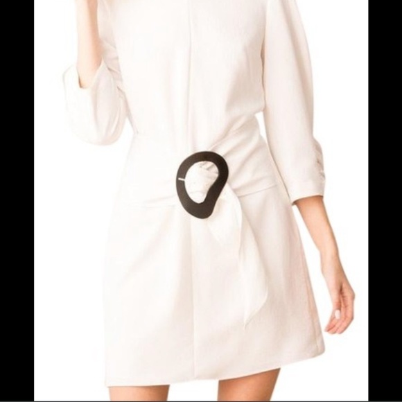 Tibi- NWT White Mini Dress with Oversized Acrylic Belt buckle - Picture 7 of 14